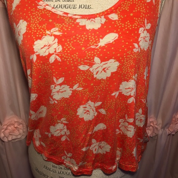 Orange Flowy Floral Tank Top ~ White Flowers with Small Yellow Polka Dots - Picture 3 of 8